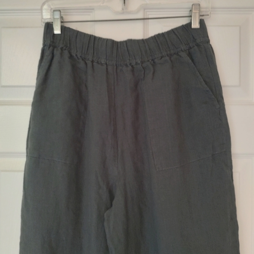 Laude The Label Organic Linen Lined Wide Leg Crop Pants Pull-On Mineral Gray M - Picture 6 of 14